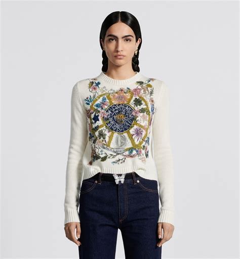 la roue de la fortune dior|Embroidered Sweater White Cashmere Knit with Multicolor Tarot .